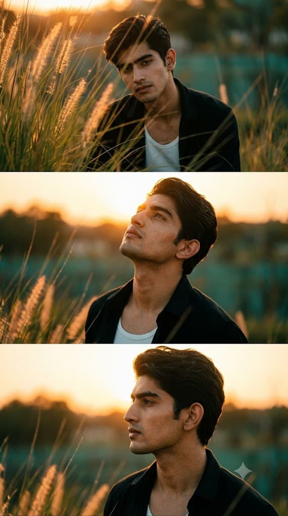 Golden Hour Cinematic Portrait Triptych