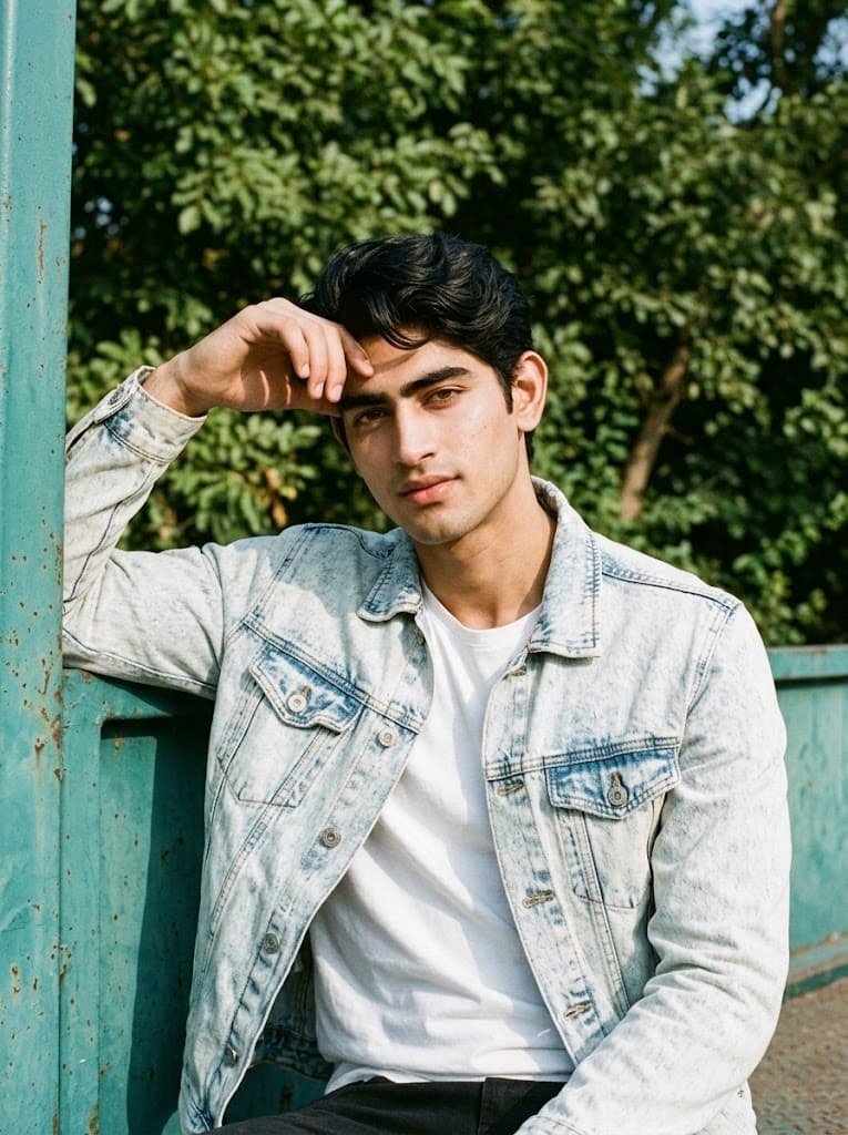 Natural Outdoor Portrait with Acid Wash Denim