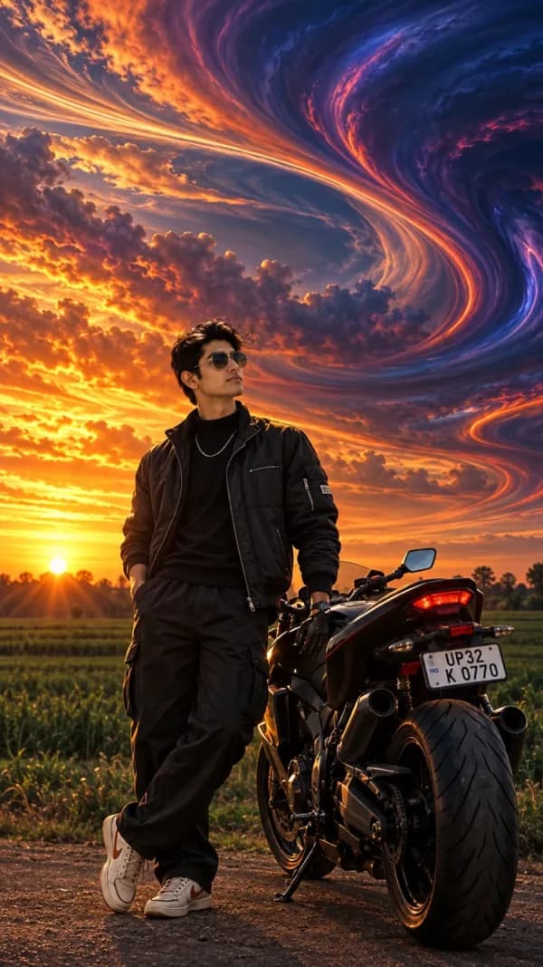 Ethereal Sunset Rider: Cinematic Portraiture