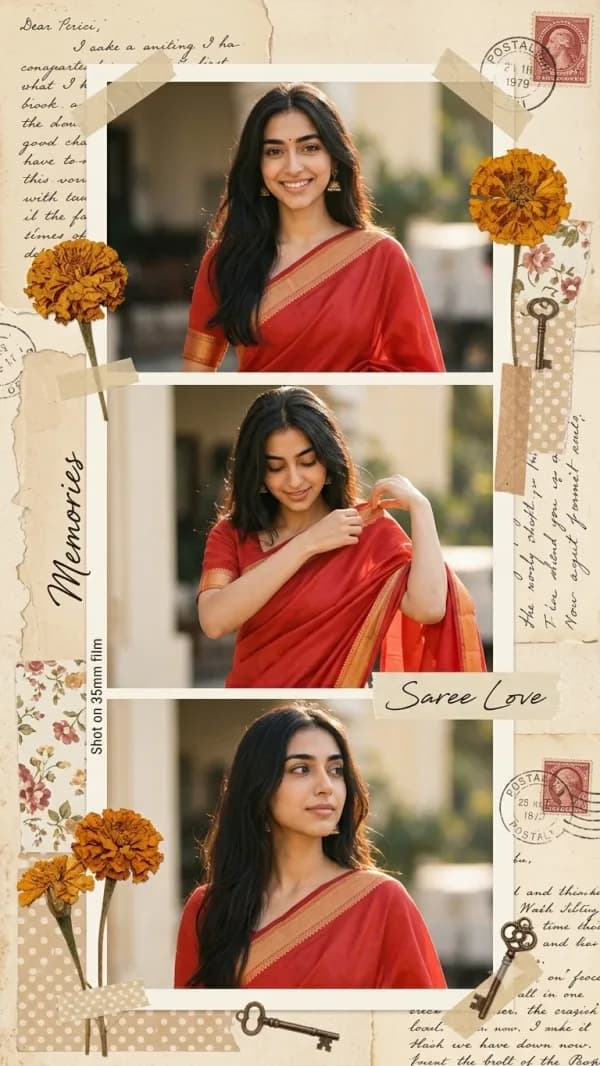 Vintage Scrapbook Saree Portrait Collage