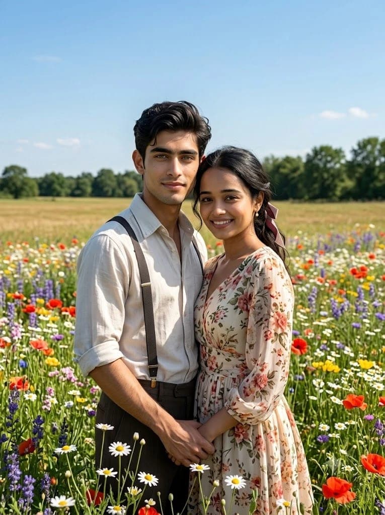 Timeless Romantic Couple in Wildflower Meadow