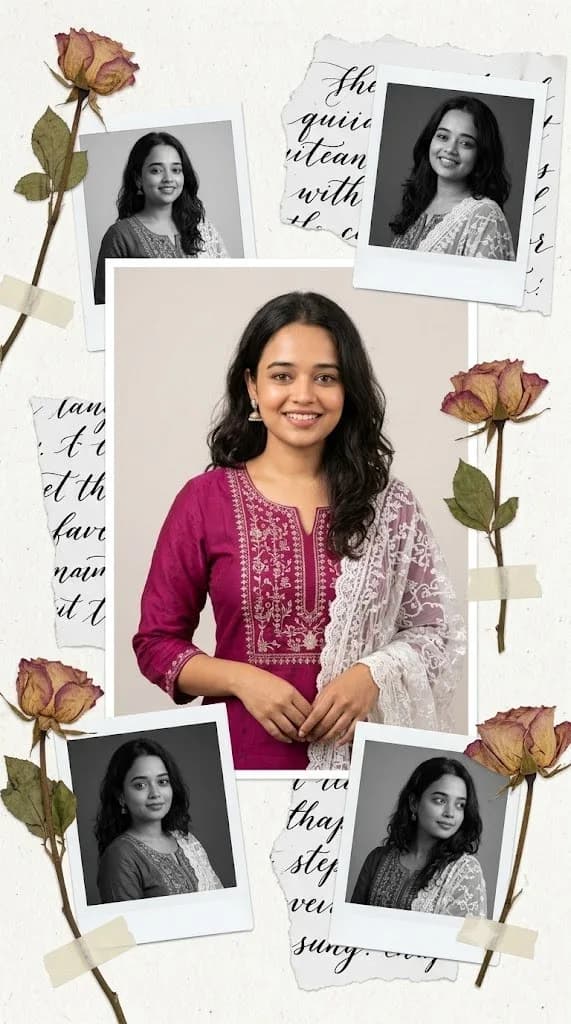 Vintage Scrapbook Portrait Collage with Dried Roses