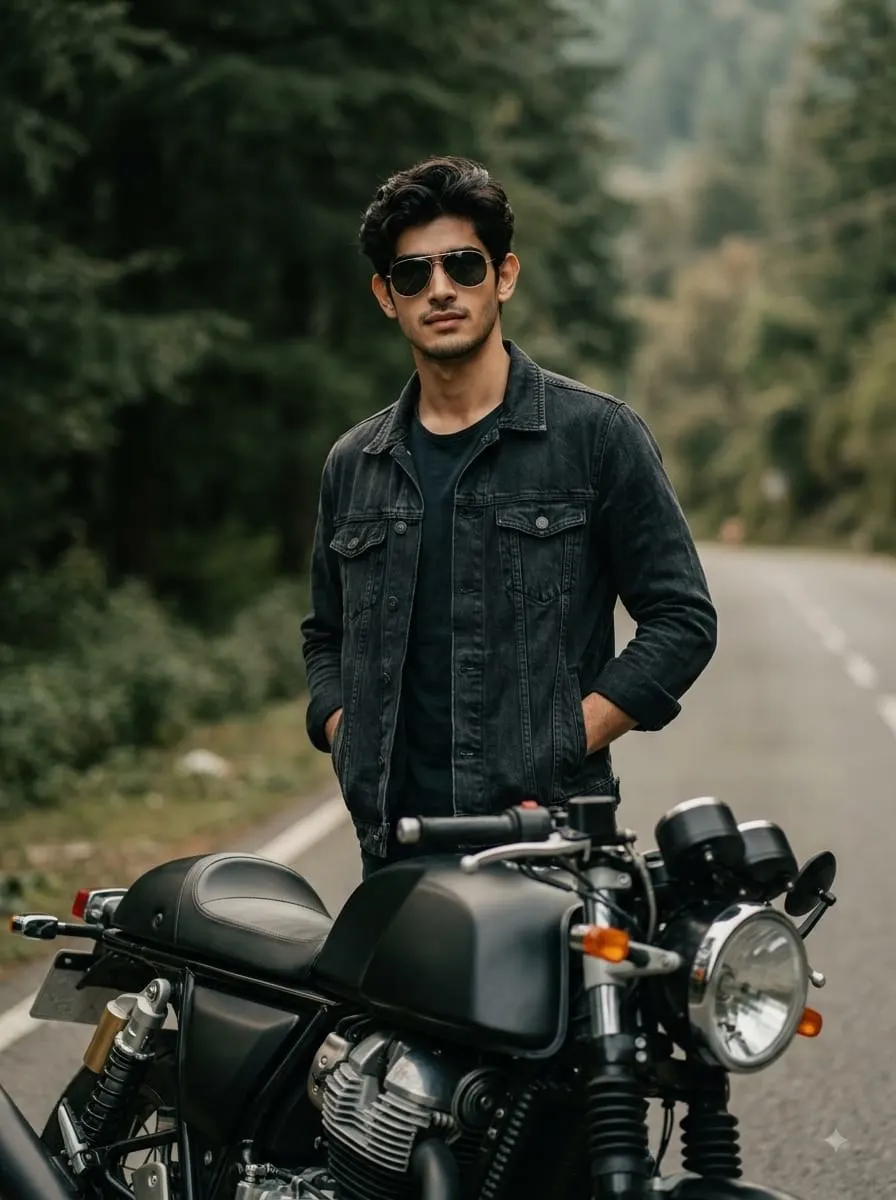 Rugged Biker Portrait on Open Road