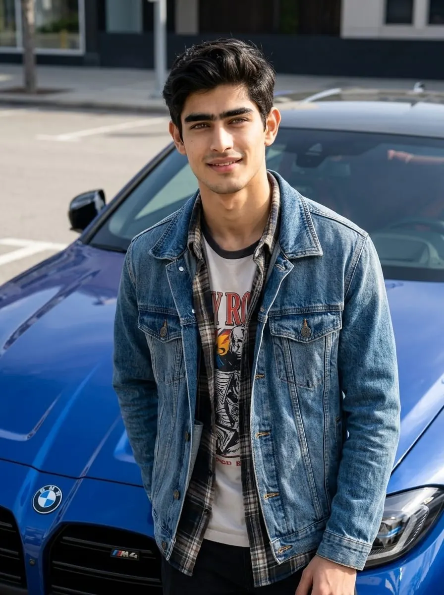 Casual Urban Guy with Blue Sports Car Portrait