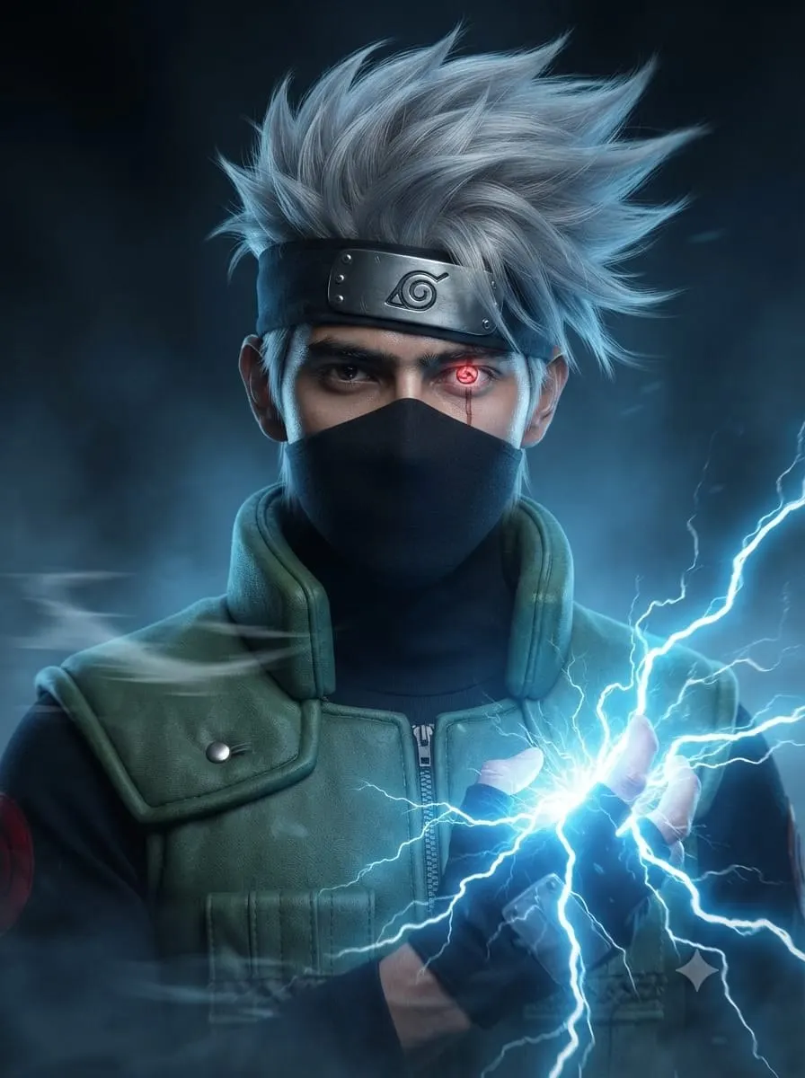 Hyper-Realistic Kakashi Hatake Lightning Blade Portrait