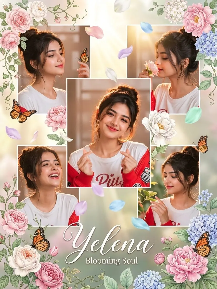 Aesthetic Floral Collage Portrait Prompt