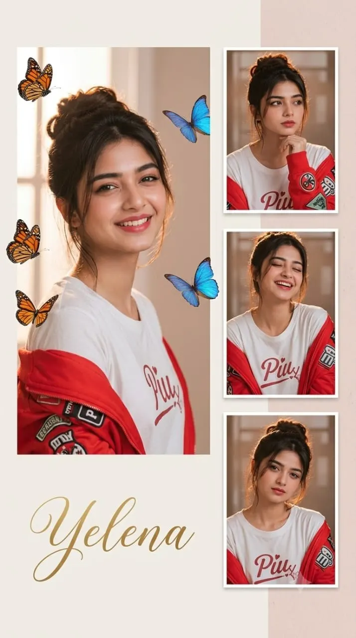 Ethereal Multi-Panel Butterfly Portrait Aesthetic