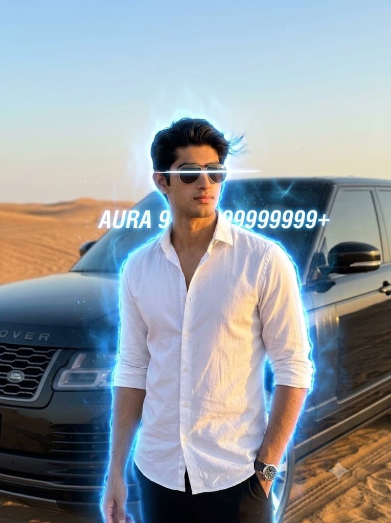 Glowing Aura Desert Portrait with Luxury SUV