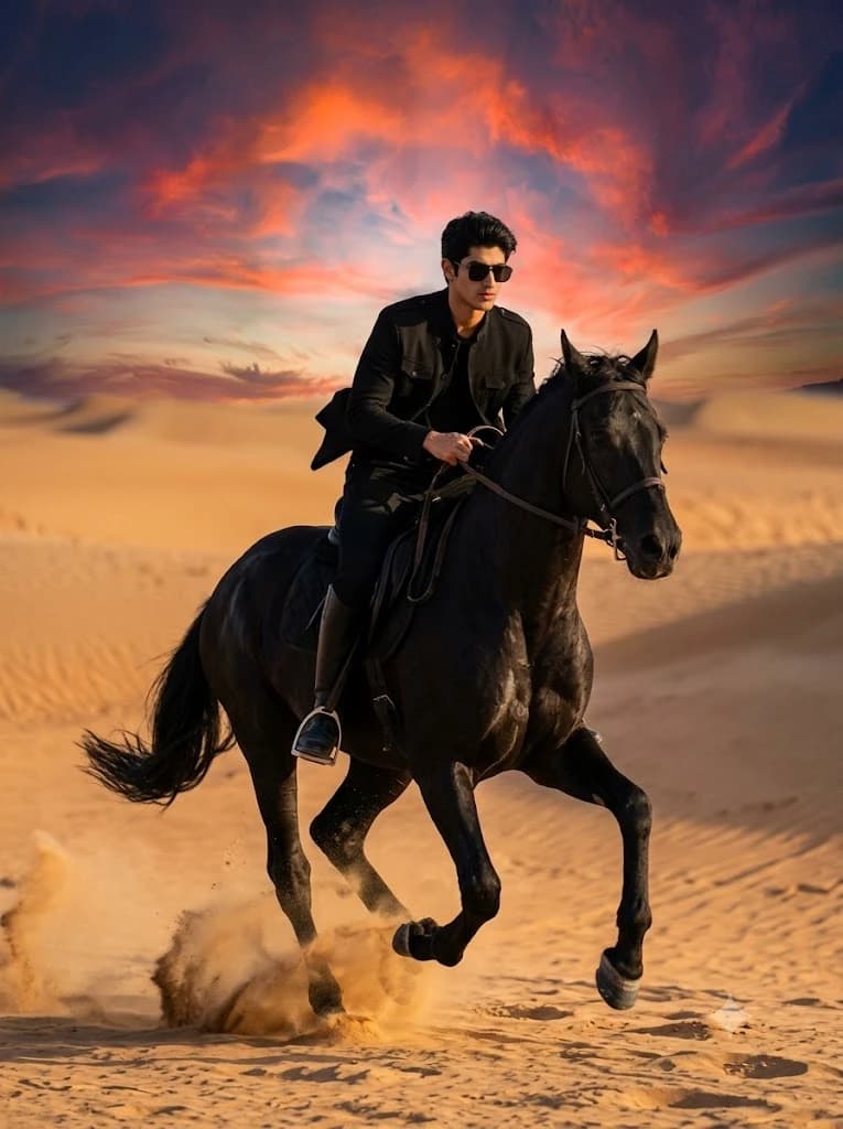 Desert Sunset Horseback Rider Editorial