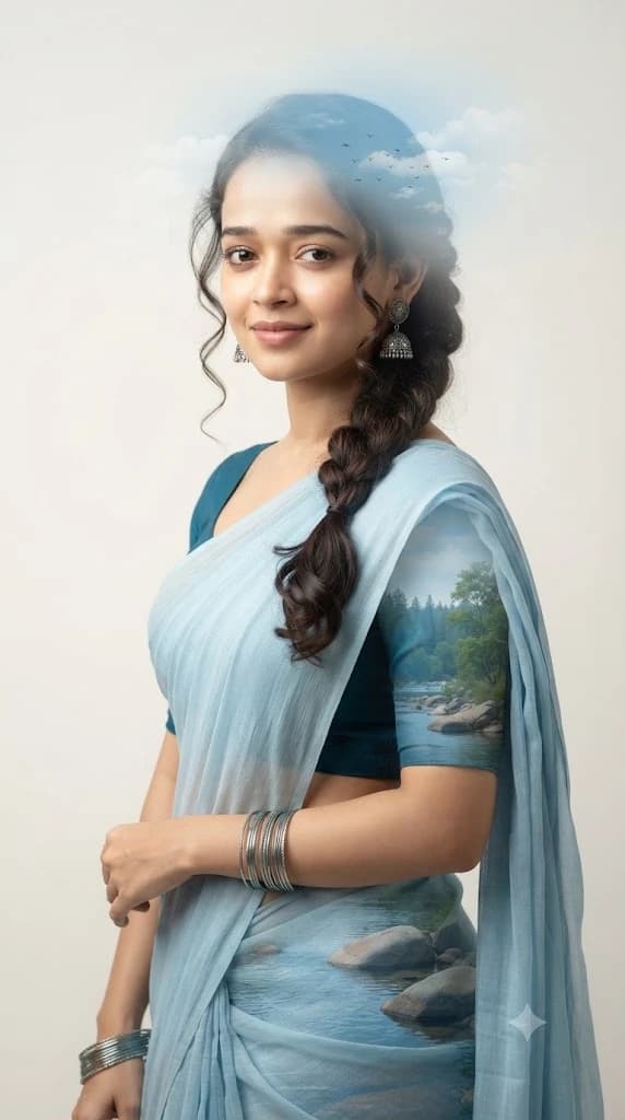 Double Exposure Nature Landscape Saree Portrait