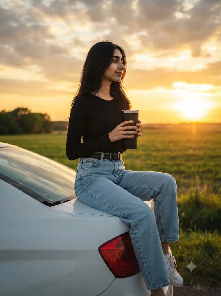 Golden Hour Roadside Car Portrait
