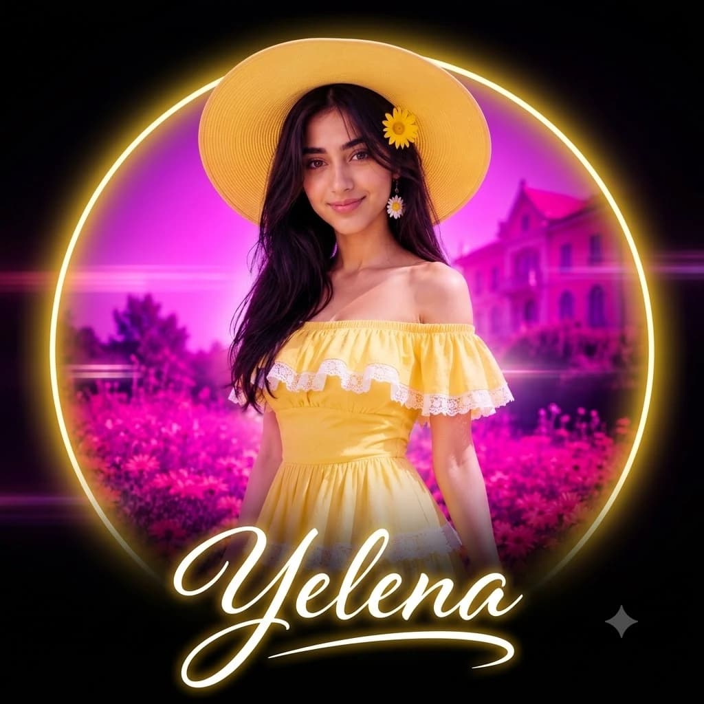 Vibrant Yellow Dress Neon Circle Profile Portrait