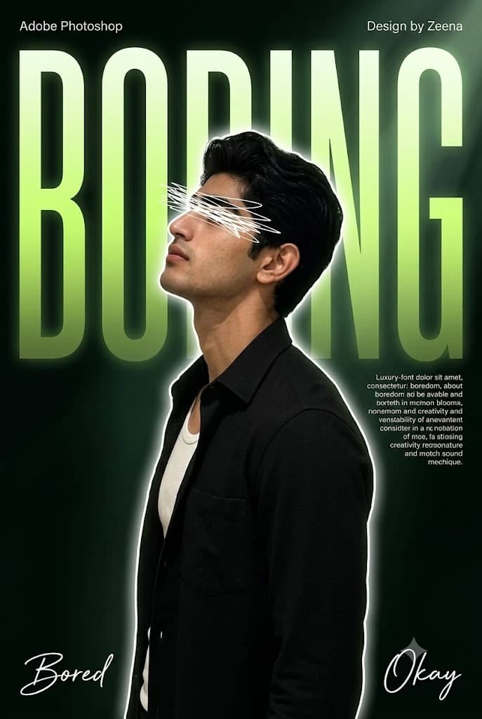 Editorial Poster Art: Dark Green Aesthetic Portrait