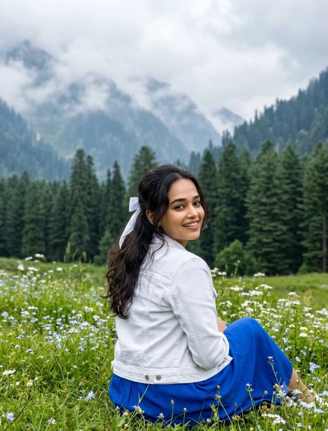 Serene Mountain Meadow Portrait Prompt