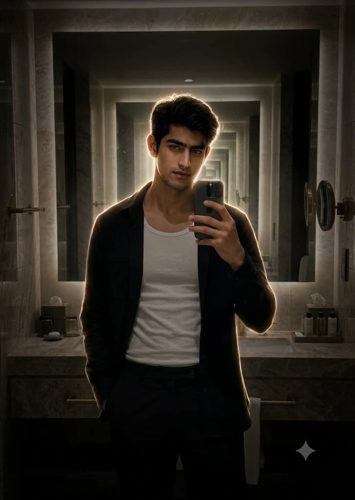 Luxury Bathroom Mirror Selfie Cinematic Portrait
