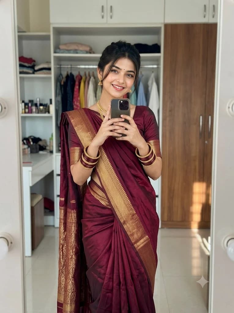 Elegant Traditional Indian Saree Mirror Selfie