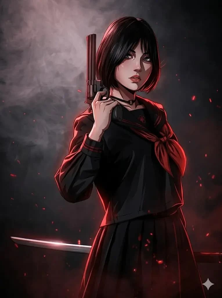 Dark Vengeance: Edgy Anime Warrior Portrait