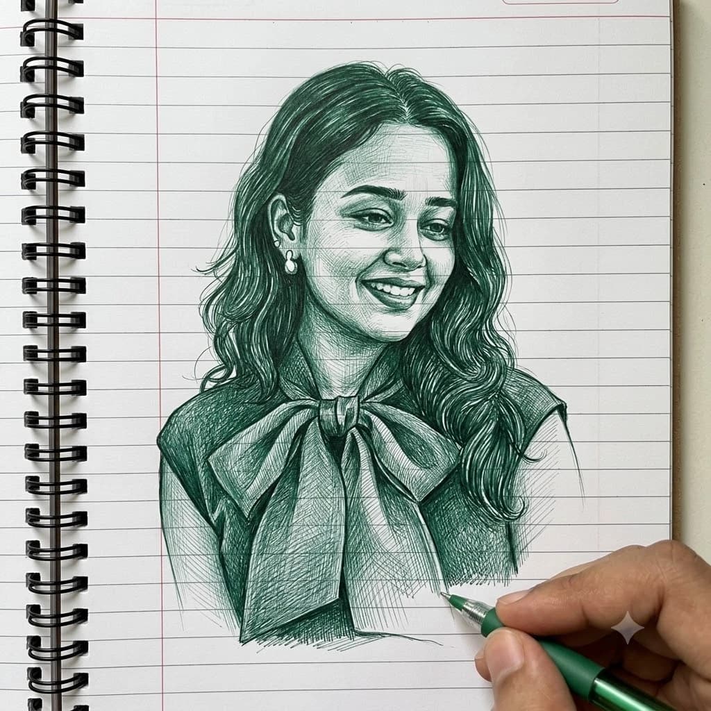 Green Ballpoint Pen Notebook Portrait Sketch Prompt