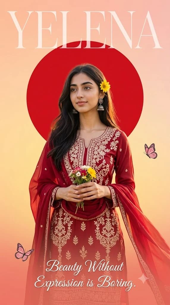 Ethereal Crimson Floral Portrait
