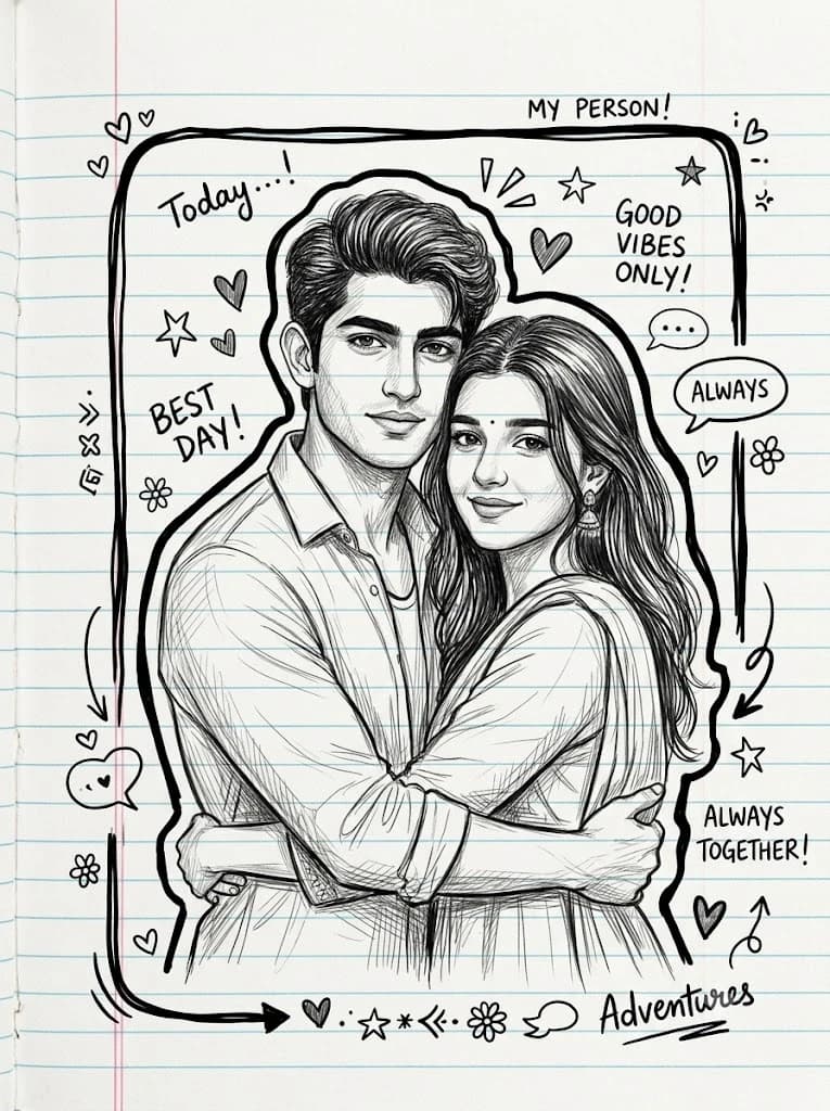 Doodle Journal Couple Sketch Portrait