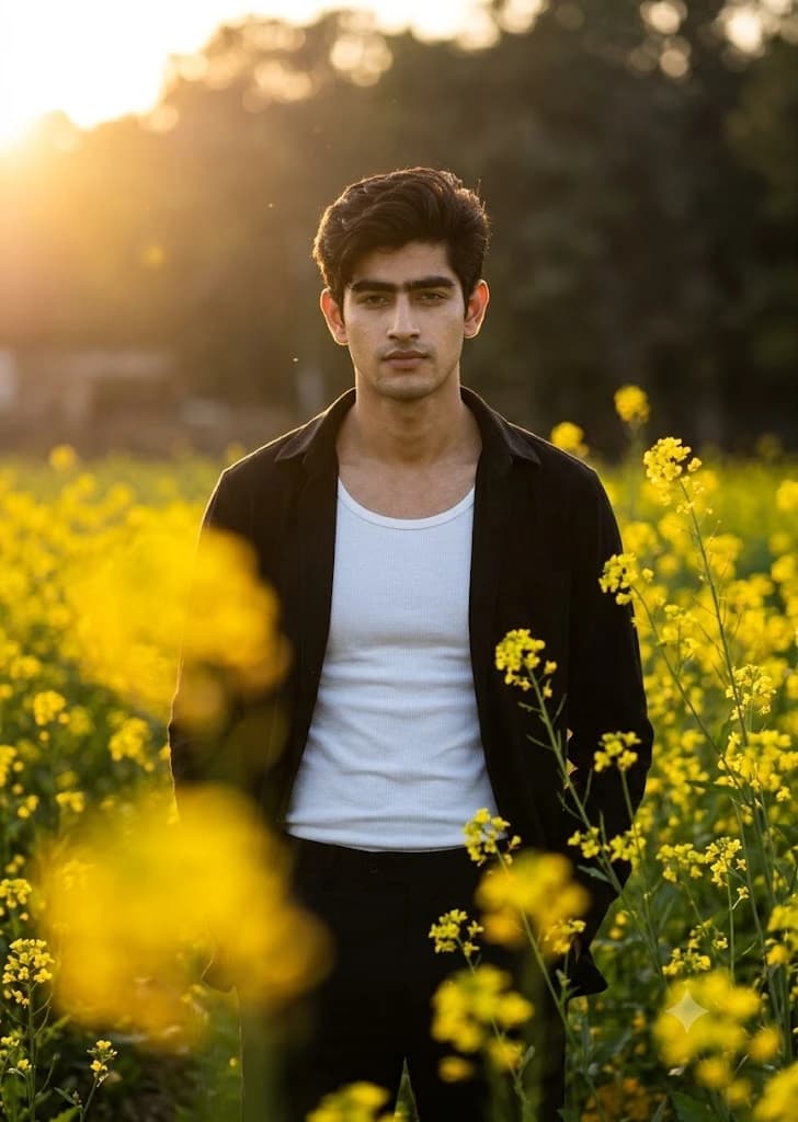 Golden Hour Portrait in Mustard Fields