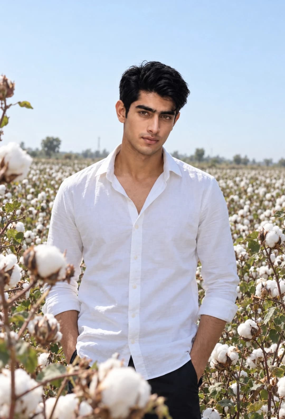 Sun-Drenched Editorial Portrait in Cotton Fields
