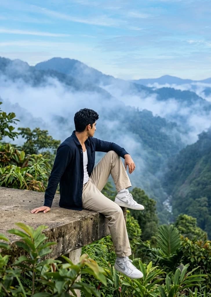 Serene Mountain Lookout Portrait